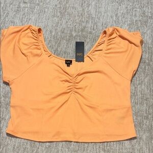 NWT 1X crop top sherbet orange Lee brand ribbed flowy sleeve